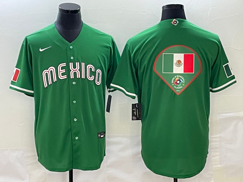 Men's Mexico Baseball 2023 Green World Baseball Big Logo Classic Stitched Jersey Men's Mexico Baseball 2023 Green World Baseball Big Logo Classic Stitched Jersey